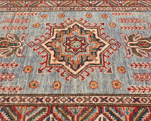 11 Feet Gray Kazak Afghan Hand Knotted Wool Runner Rug